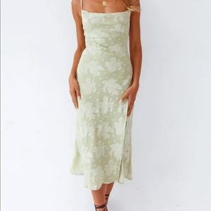 Floral cowl neck satin dress